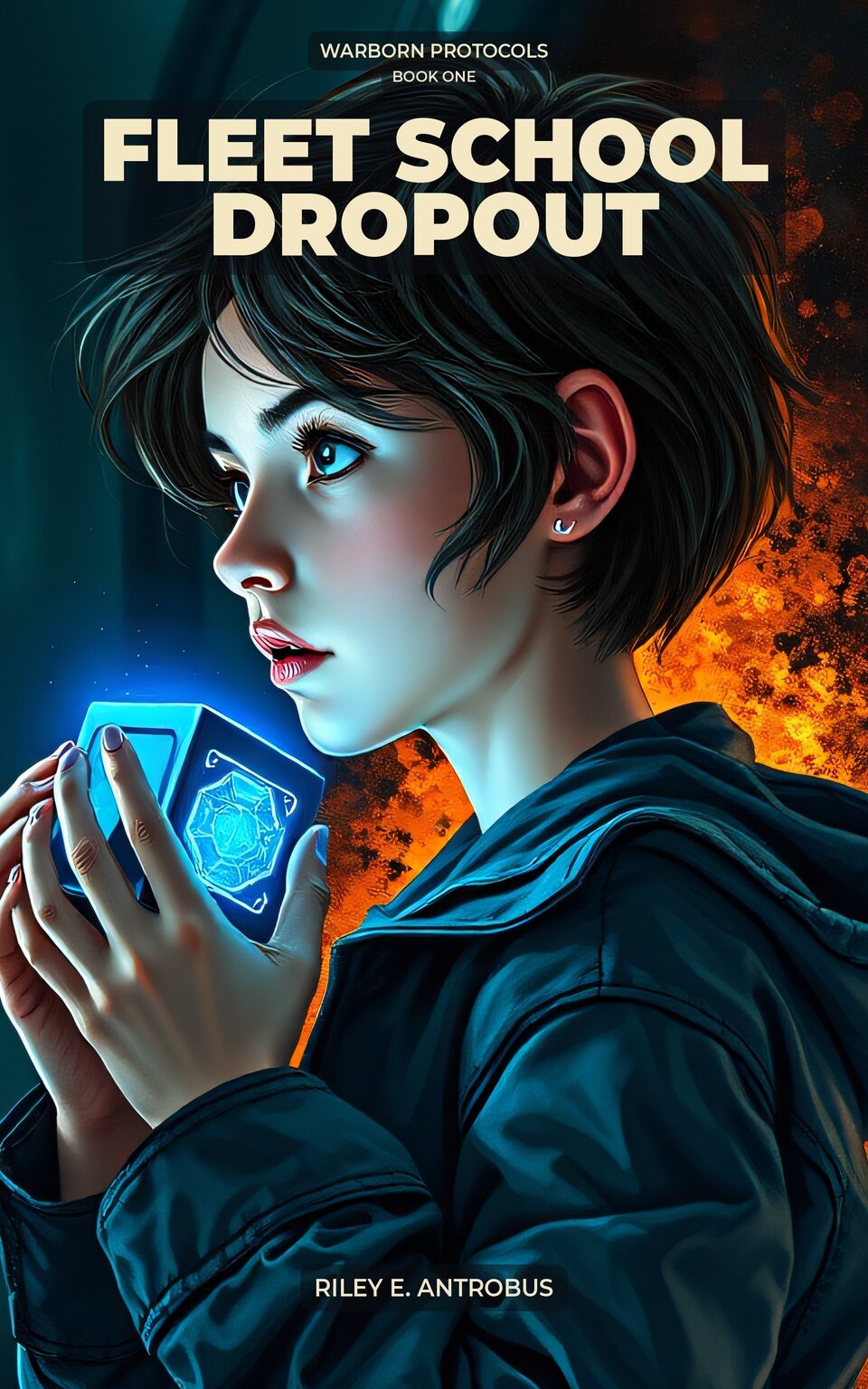 Fleet School Dropout book cover — Warborn Protocols Book 1, a girl in cadet uniform against a starfield